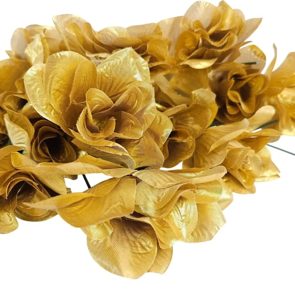 Gold Metallic Silk Roses 3